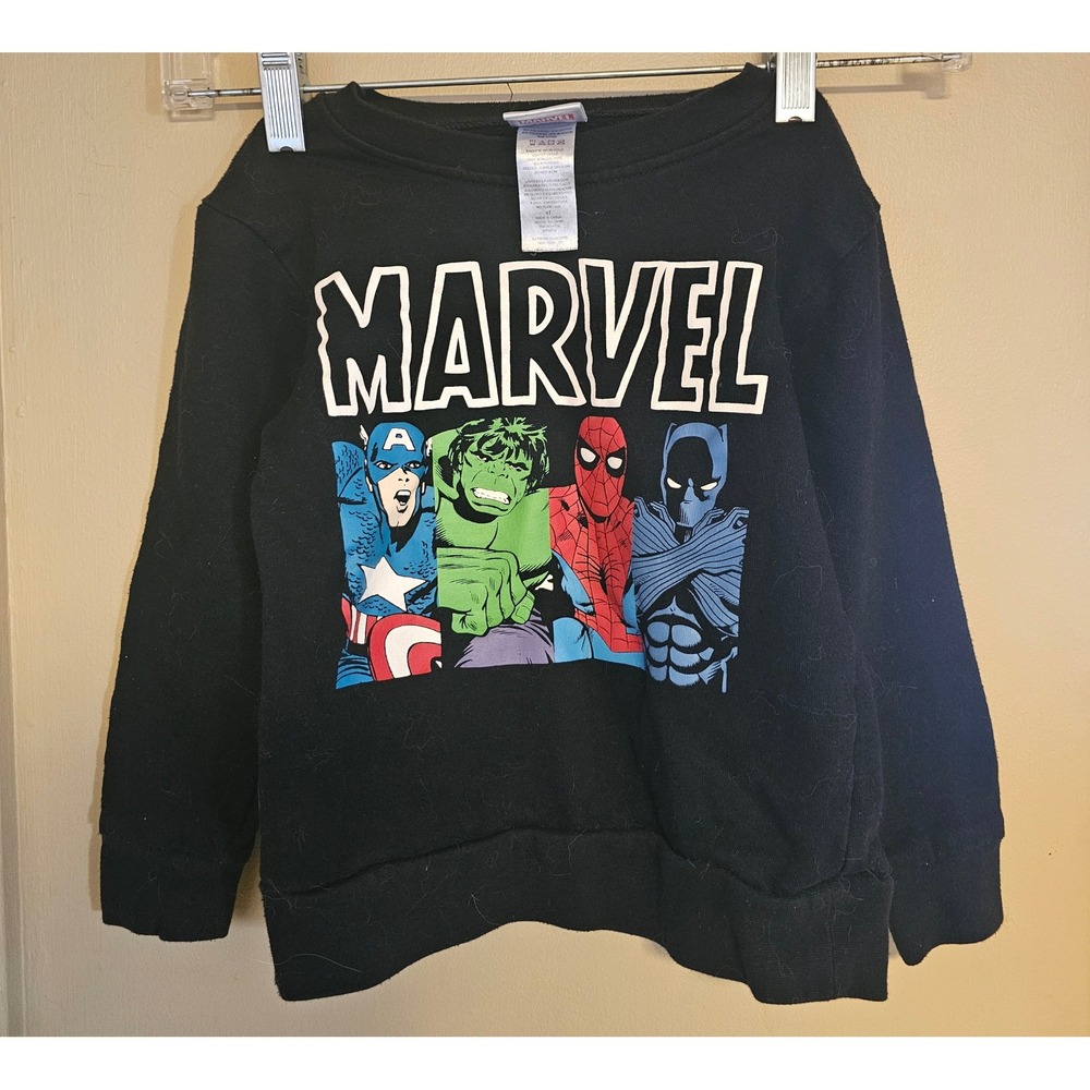 Marvel Comics Black Sweatshirt Size 4T Avengers Captain America Hulk Spiderman